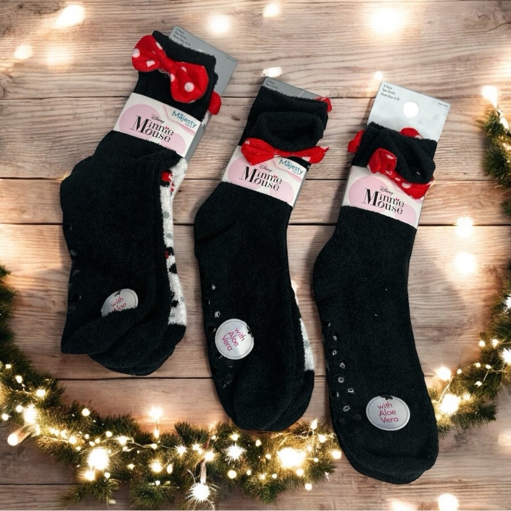 Disney Minnie Mouse Majesty Spa 2-Pack Socks W/Aloe Vera Size 4-10 - Picture 3 of 9